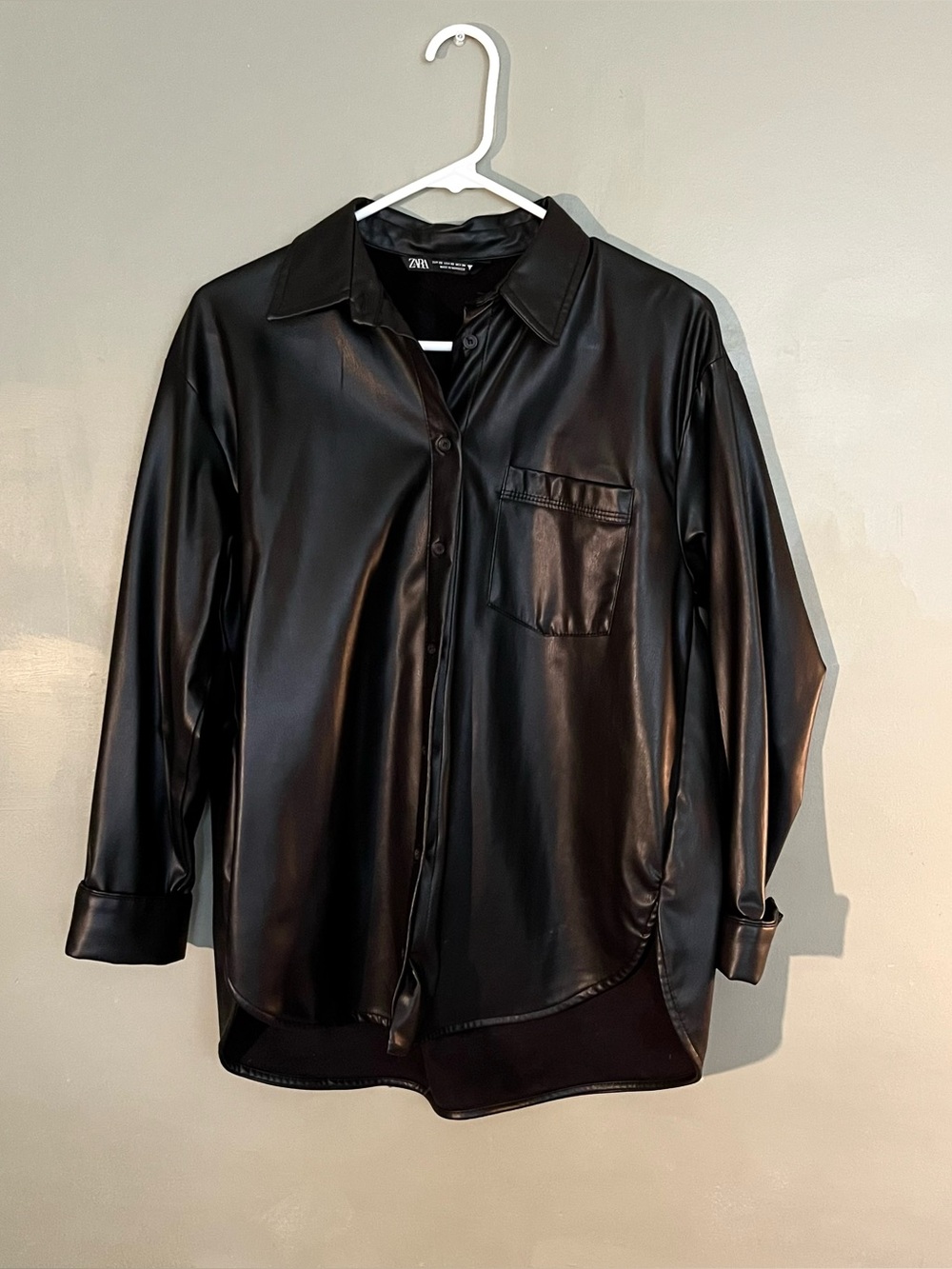 Zara Black Faux Leather Shirt Jacket Size XS